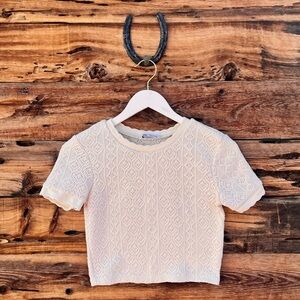 ZARA | Cream Knit Sweater Crop Tee S